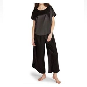 BB Dakota Womens Medium 2 Piece Satin Lounge Set Black Pajamas -NWT